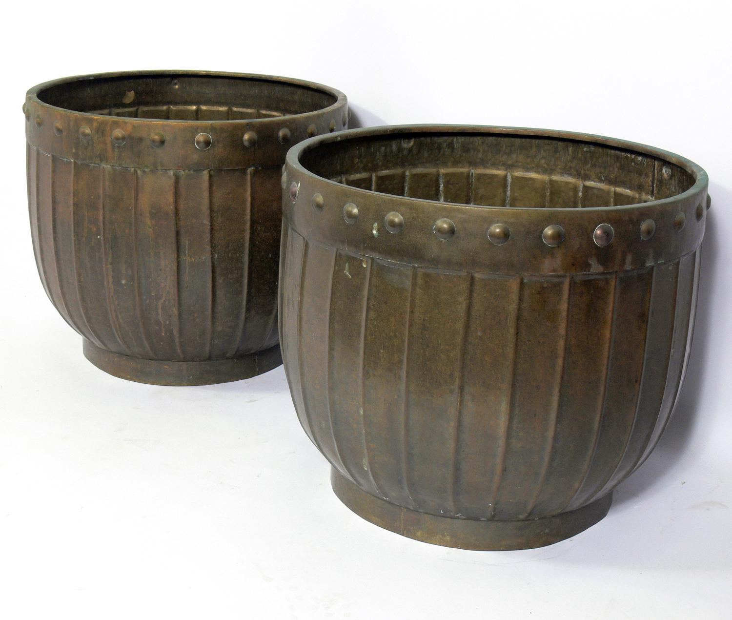 Hollywood Regency Pair of Patinated Brass Planters