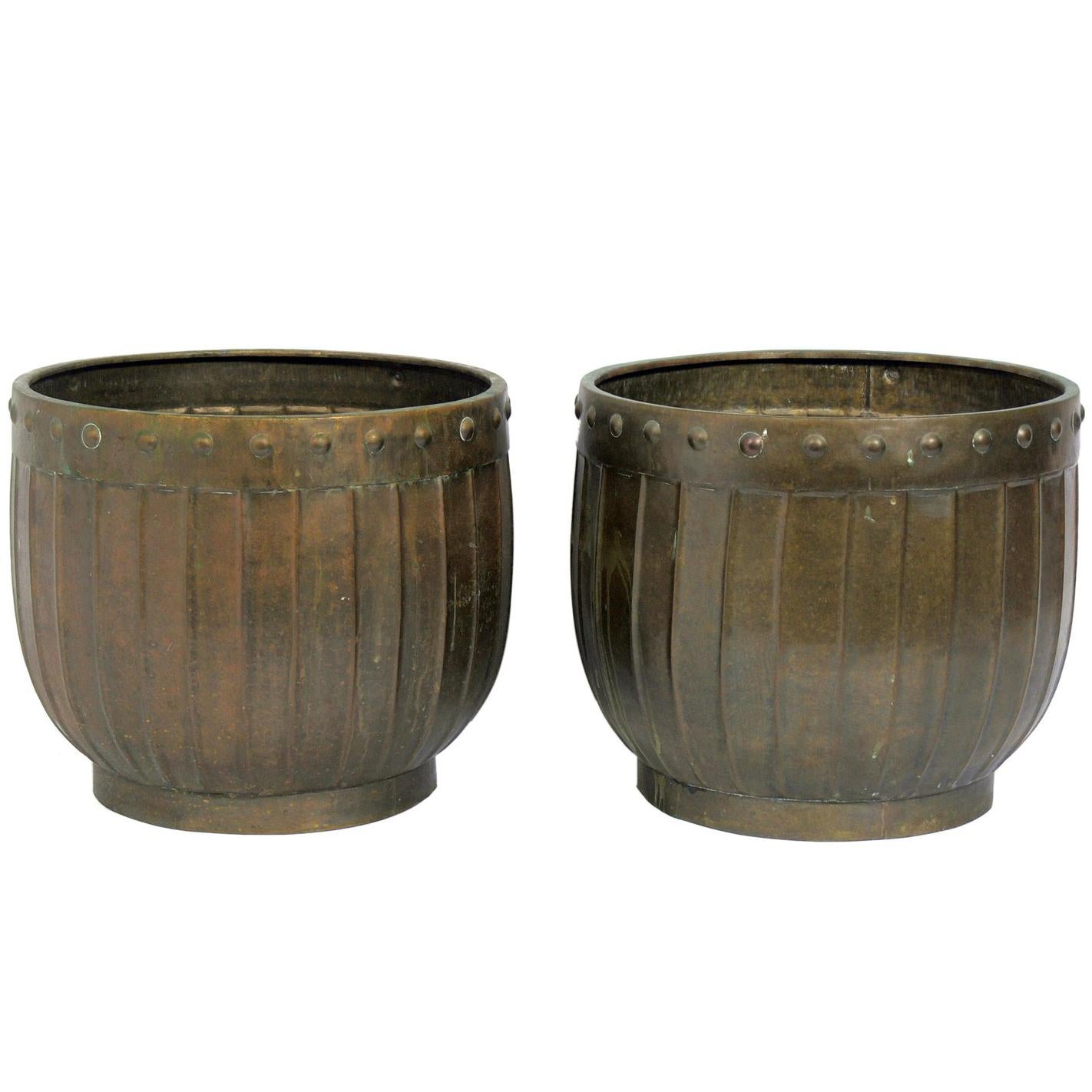 Pair of Patinated Brass Planters