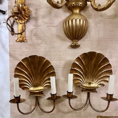 Set of Patinated Brass Shell Sconces, Sold per Pair