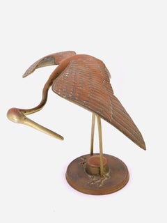 Pair of Patinated Brass Stork Flying Birds Sculptures