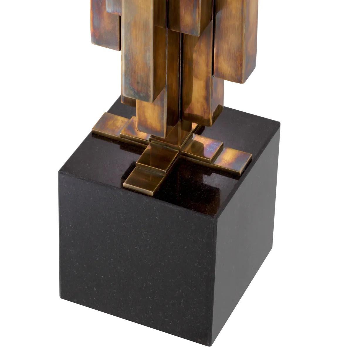 Modern Pair of Patinated Brass Table Lamps, Granite Base, Artistic Design. For Sale