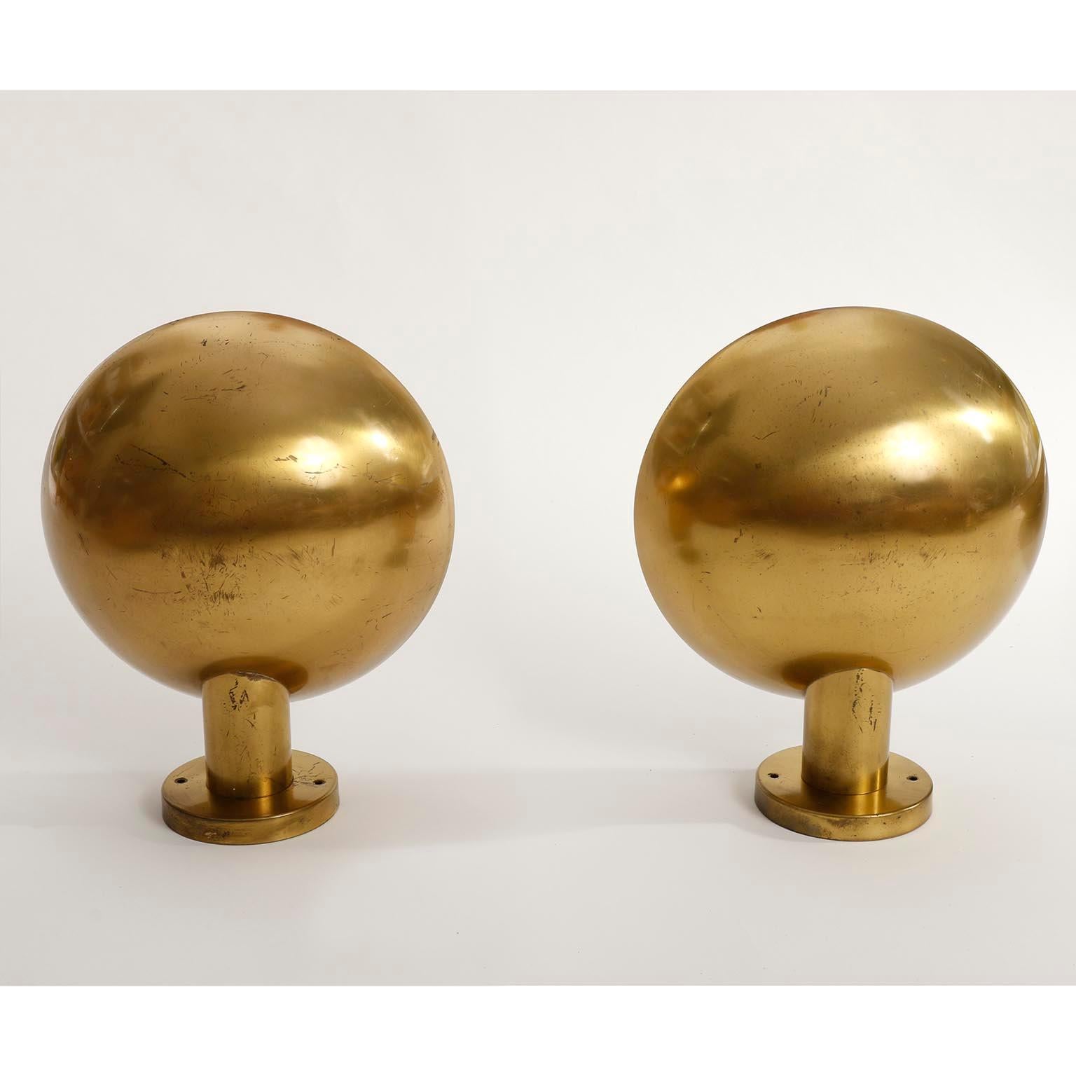 Pair of Patinated Brass Uplight Bowl Sconces Wall Lamps by J.T. Kalmar, 1960 5