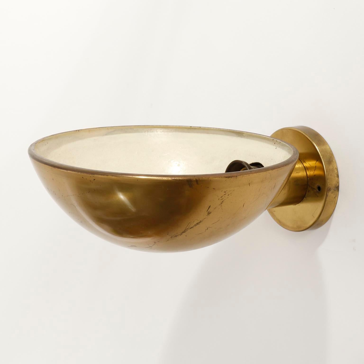 Austrian Pair of Patinated Brass Uplight Bowl Sconces Wall Lamps by J.T. Kalmar, 1960