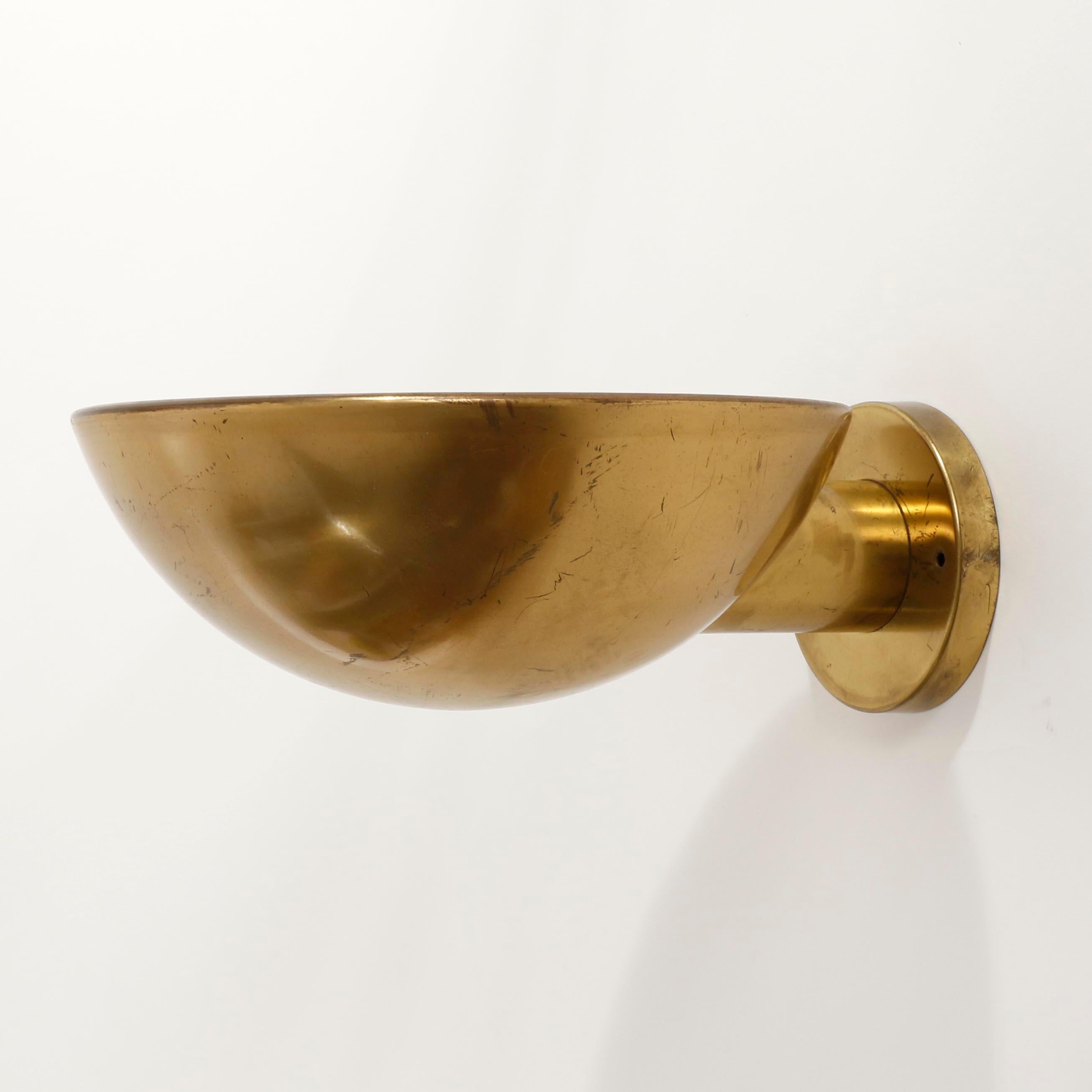 Pair of Patinated Brass Uplight Bowl Sconces Wall Lamps by J.T. Kalmar, 1960 In Good Condition In Hausmannstätten, AT