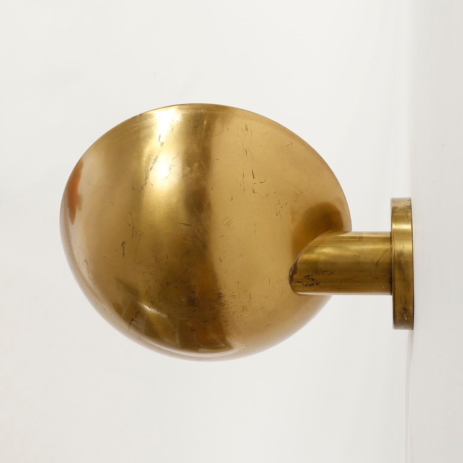 Mid-20th Century Pair of Patinated Brass Uplight Bowl Sconces Wall Lamps by J.T. Kalmar, 1960