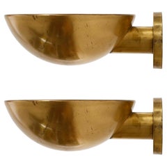 Pair of Patinated Brass Uplight Bowl Sconces Wall Lamps by J.T. Kalmar, 1960