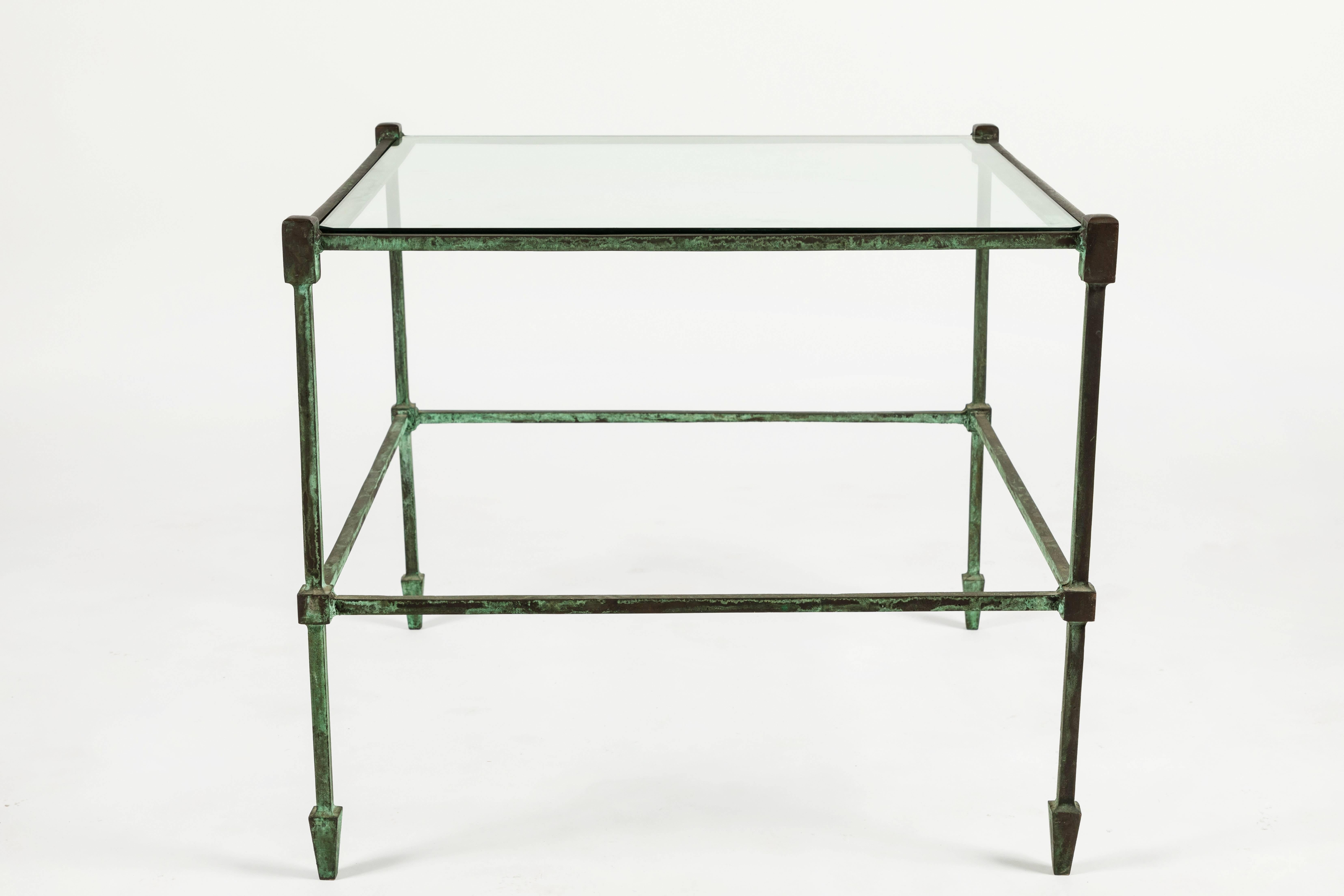 Mid-20th Century Pair of Patinated Bronze and Glass Side Tables