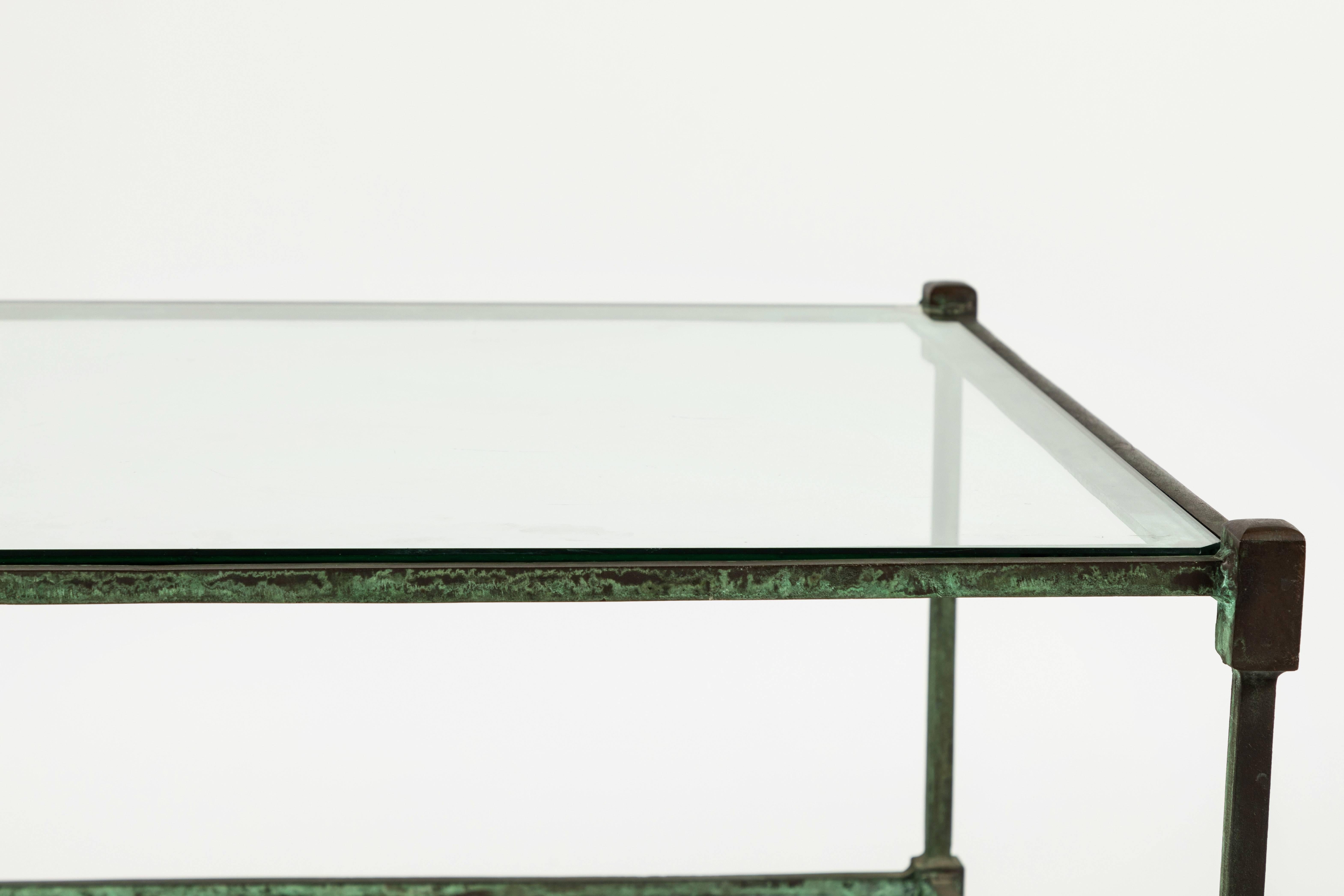 Pair of Patinated Bronze and Glass Side Tables 2