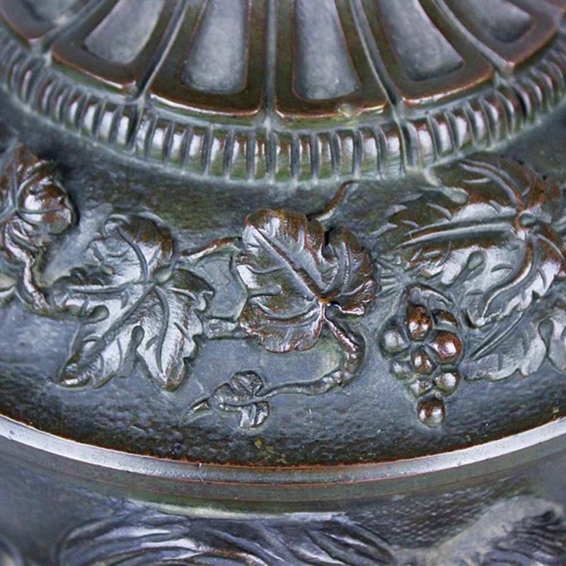 Pair of Patinated Bronze and Marble Urns In Good Condition For Sale In Brighton, West Sussex