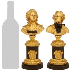 Pair of patinated Bronze and Ormolu busts of Louis XVI and Marie Antoinette
