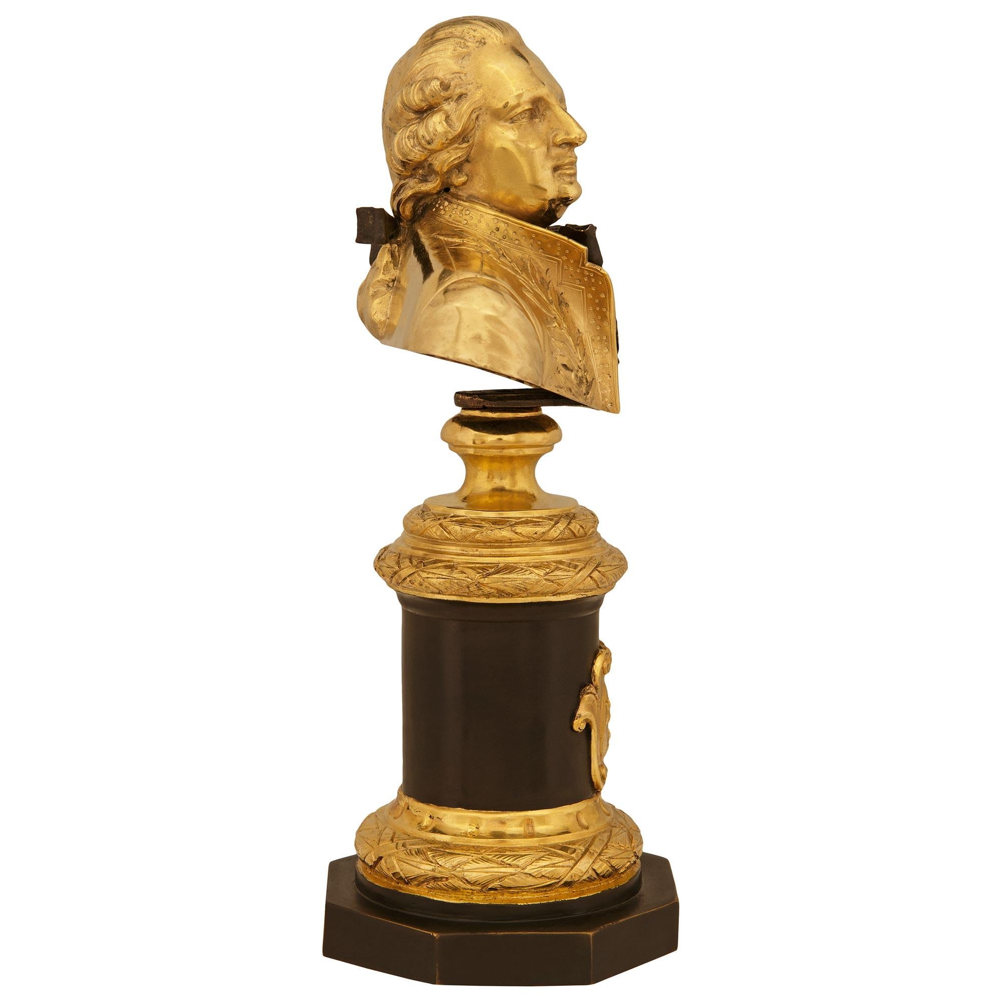 Patinated Pair of patinated Bronze and Ormolu busts of Louis XVI and Marie Antoinette For Sale