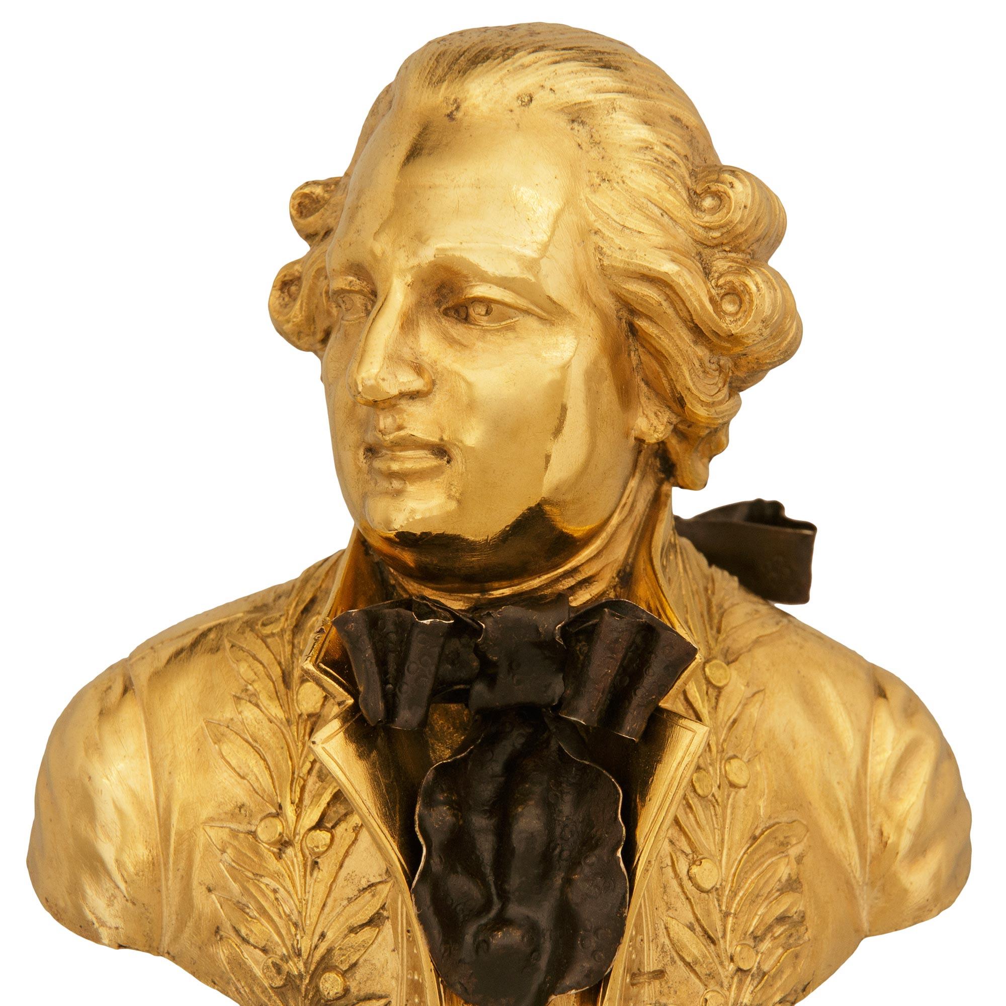 Pair of patinated Bronze and Ormolu busts of Louis XVI and Marie Antoinette In Good Condition For Sale In West Palm Beach, FL