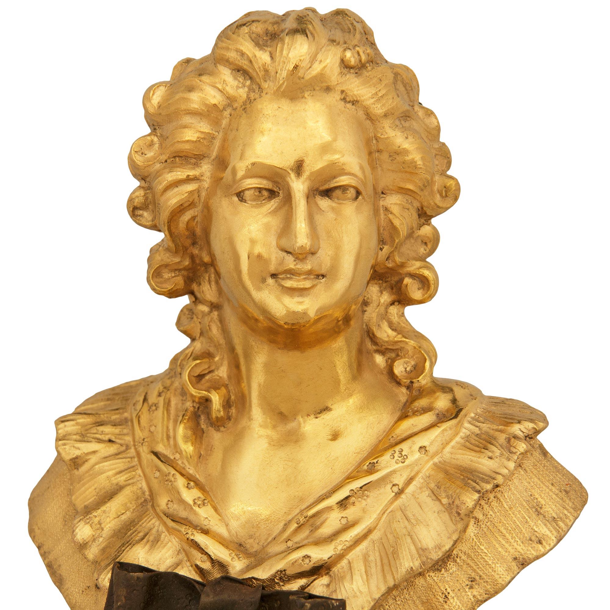 19th Century Pair of patinated Bronze and Ormolu busts of Louis XVI and Marie Antoinette For Sale