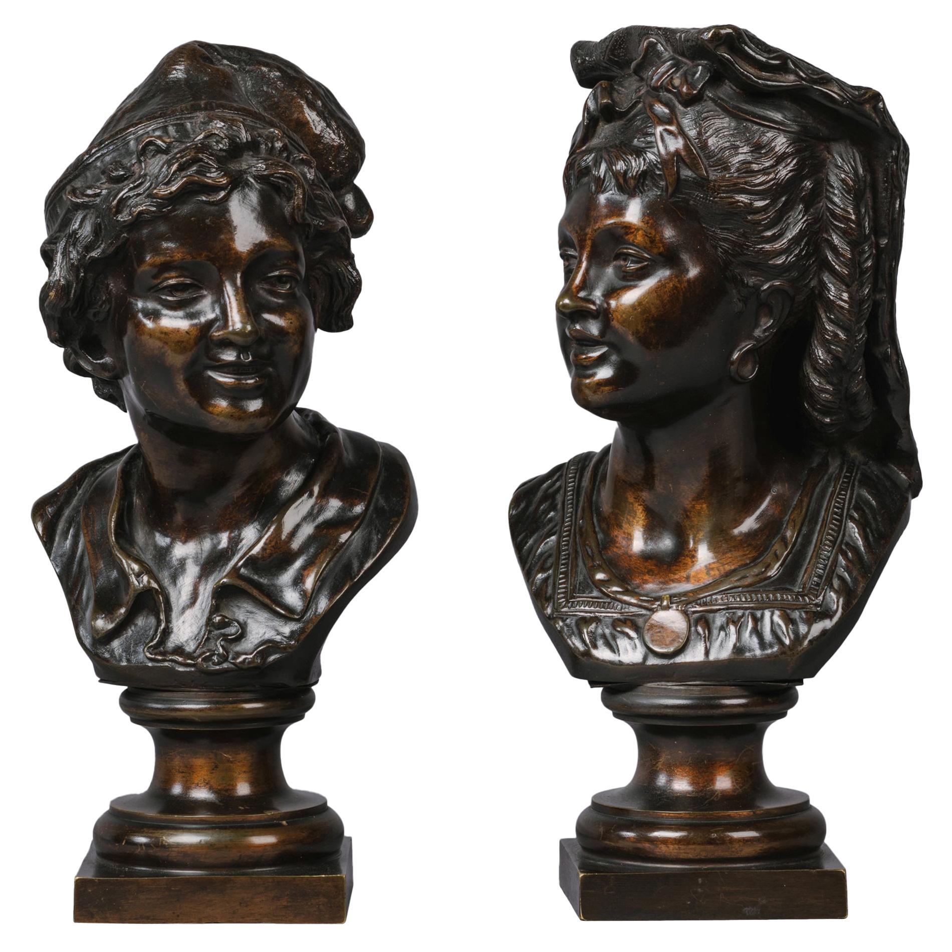 Pair of Patinated Bronze Busts