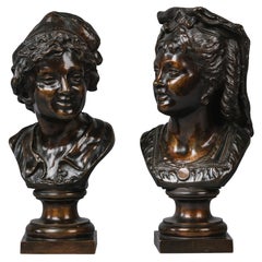 Antique Pair of Patinated Bronze Busts