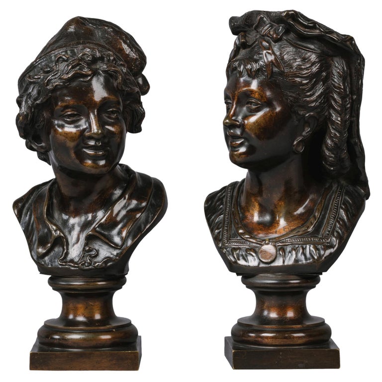 Pair of Patinated Bronze Busts For Sale