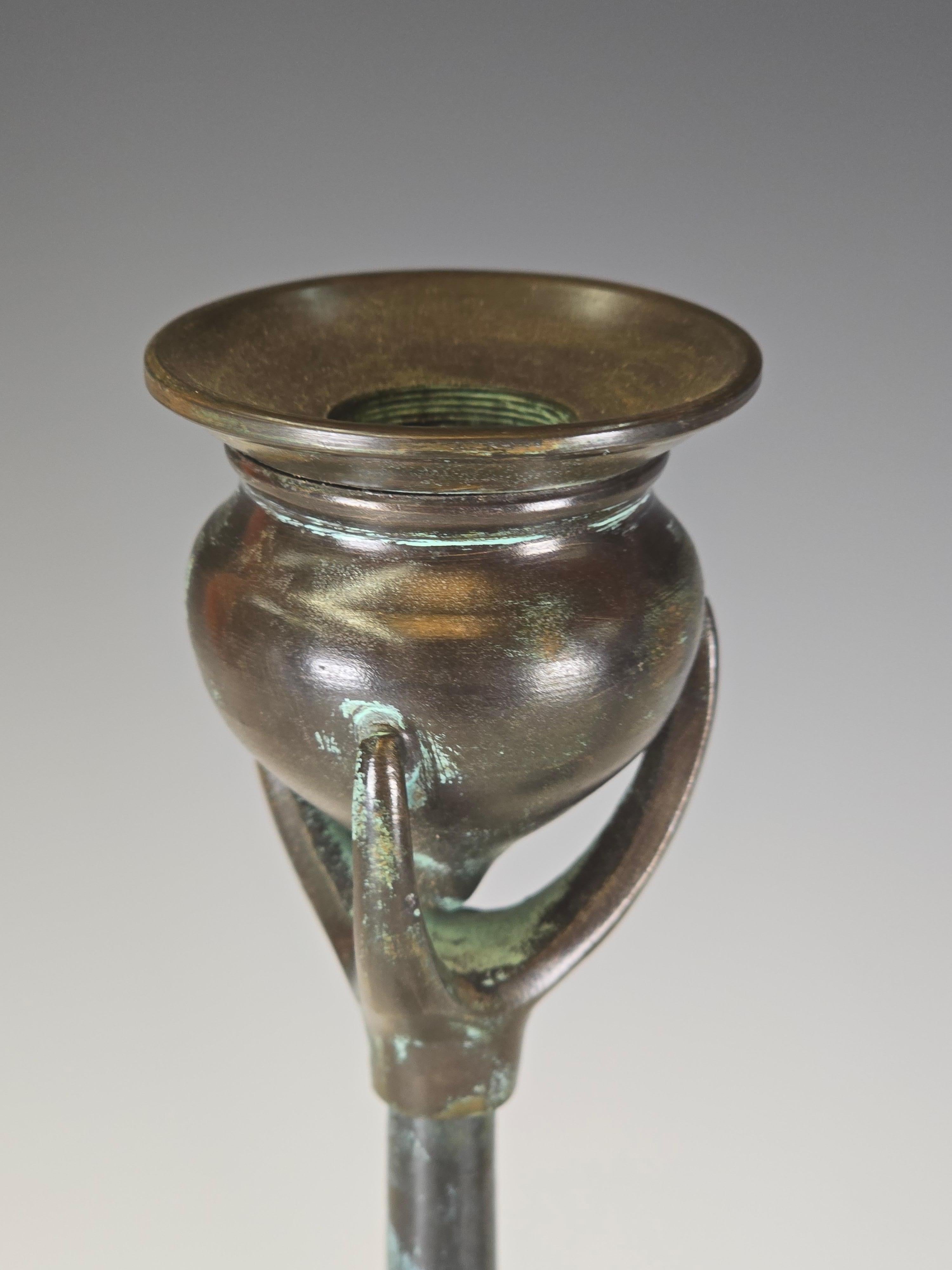 American Pair of Patinated Bronze Candlesticks For Sale