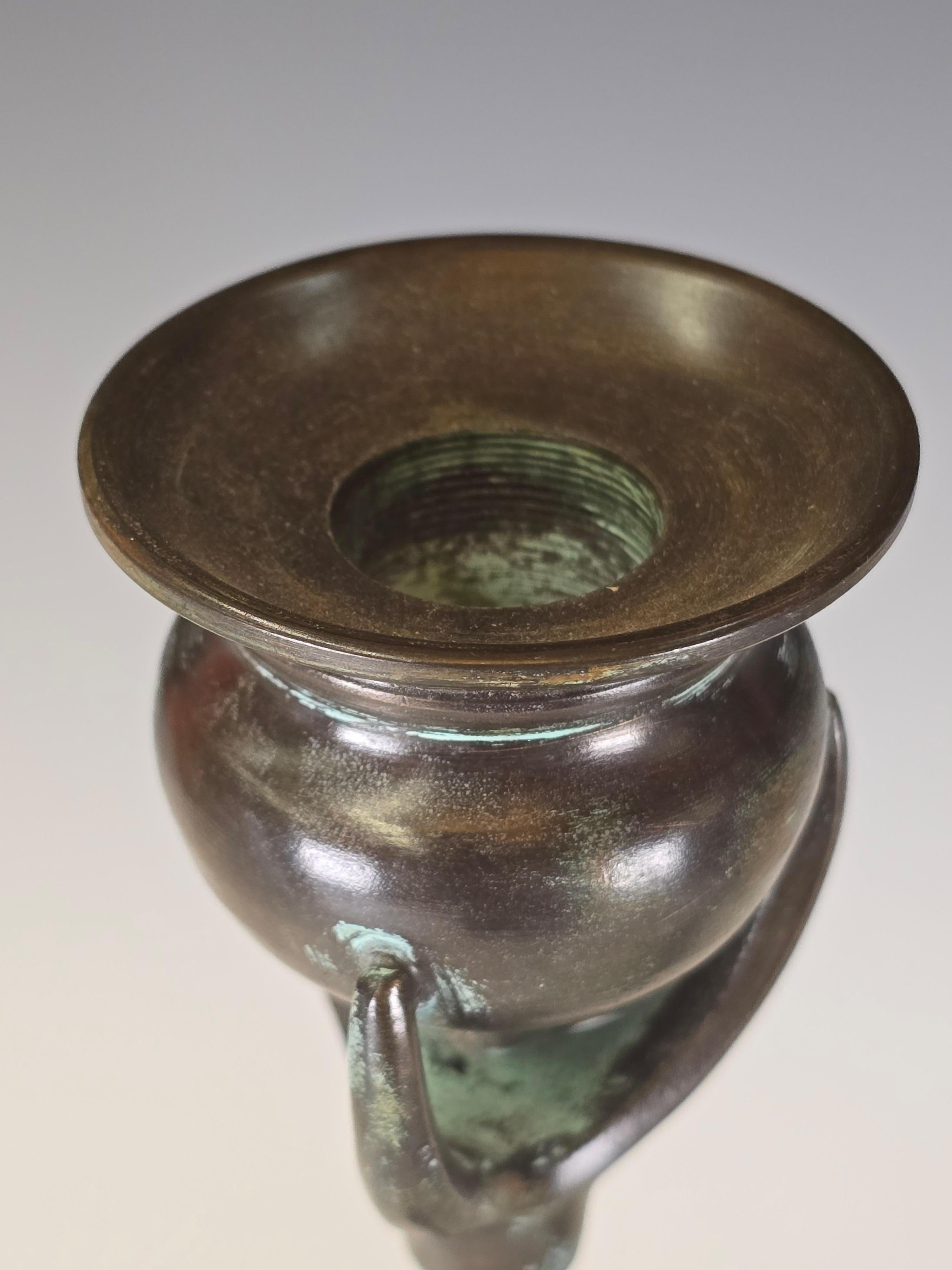 Pair of Patinated Bronze Candlesticks In Good Condition For Sale In Kilmarnock, VA