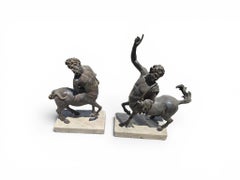 Pair of Patinated Bronze Centaur Sculptures on Marble Bases, First Half of the 2