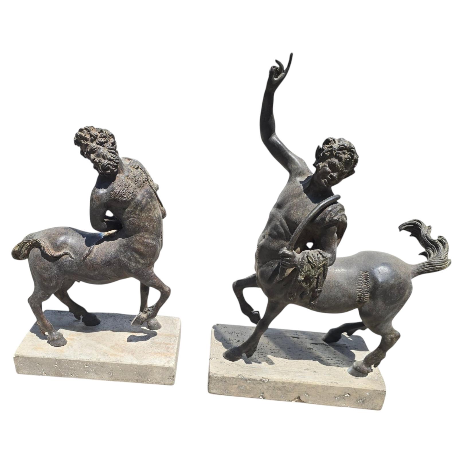 Pair of Patinated Bronze Centaur Sculptures on Marble Bases, First Half of the 2