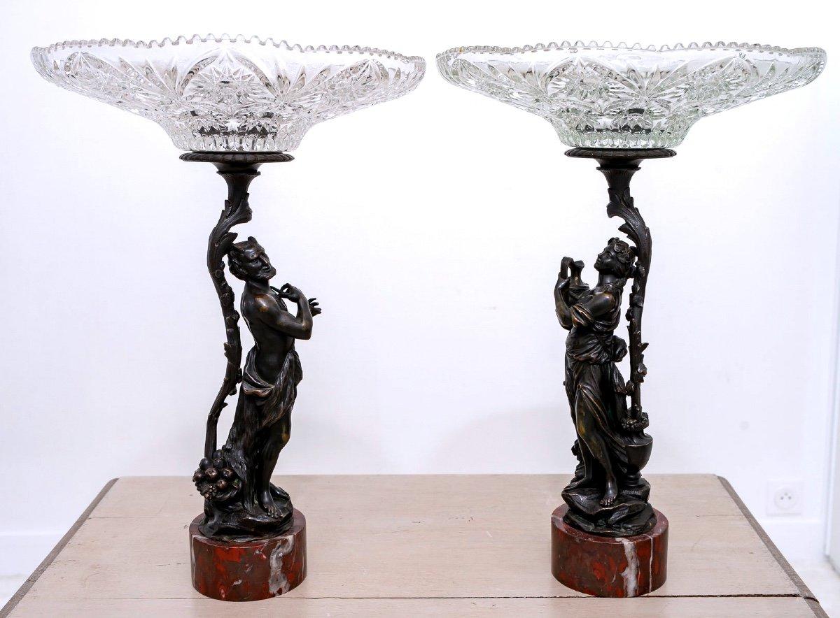 Napoleon III Pair of Patinated Bronze Centerpieces , Red Campan Griotte Marble Base, 19th For Sale