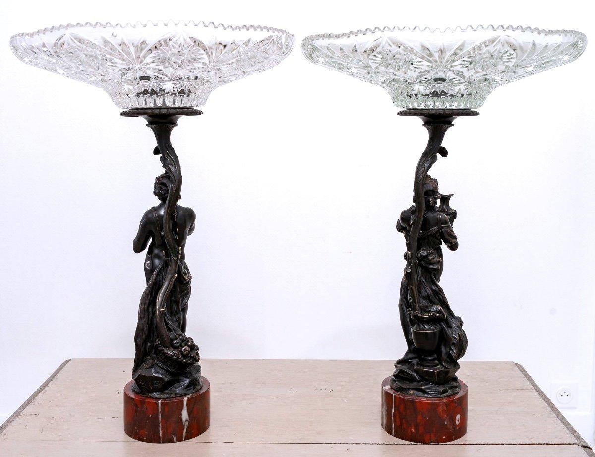 19th Century Pair of Patinated Bronze Centerpieces , Red Campan Griotte Marble Base, 19th For Sale