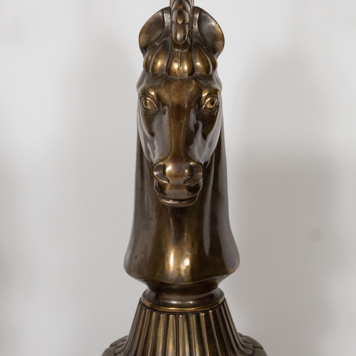Pair of Patinated Bronze Chess Motif Lamps In Good Condition In Tarrytown, NY