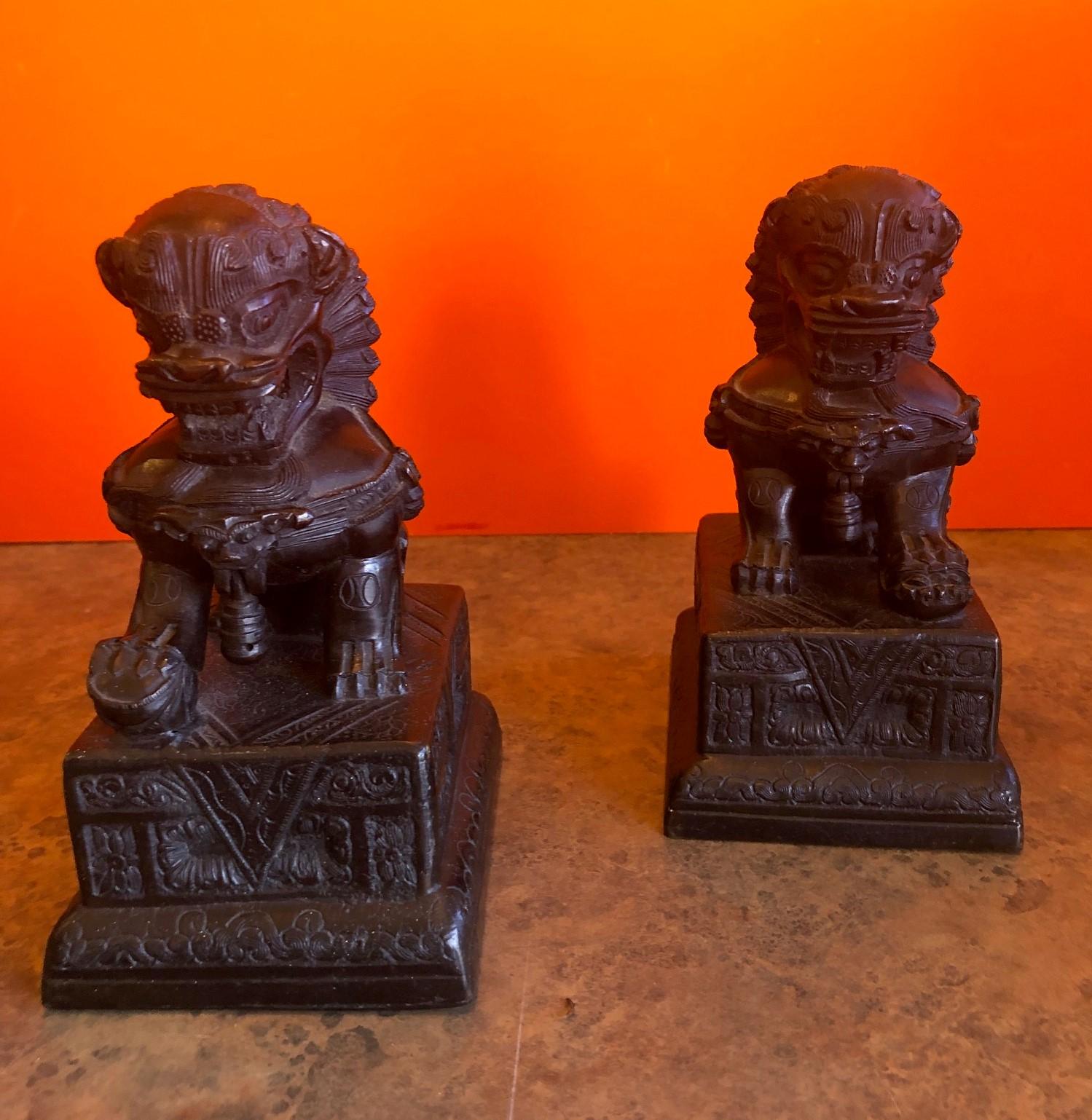 Pair of Patinated Bronze Chinese Foo Dogs / Book Ends For Sale 6
