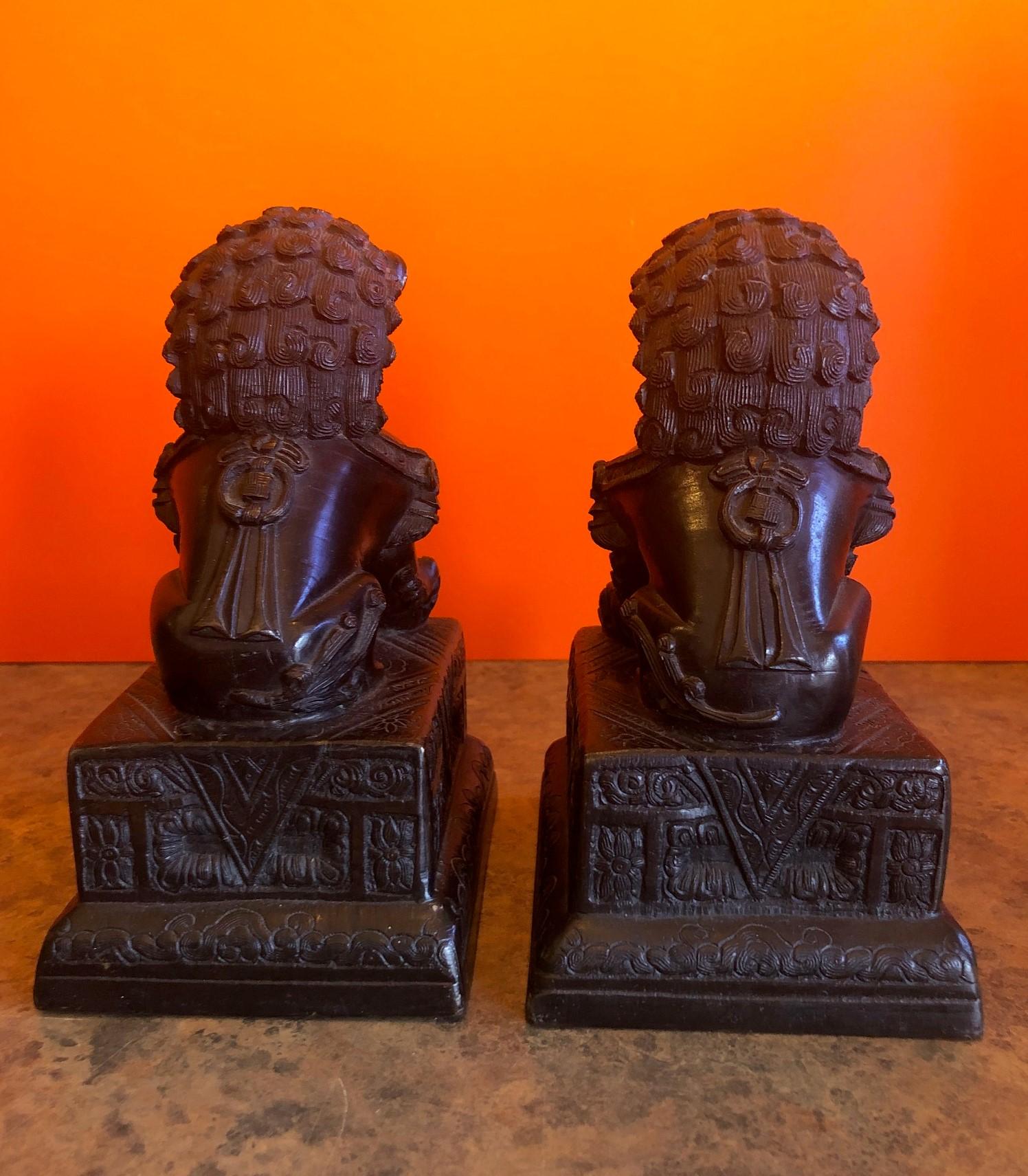 Pair of Patinated Bronze Chinese Foo Dogs / Book Ends For Sale 2