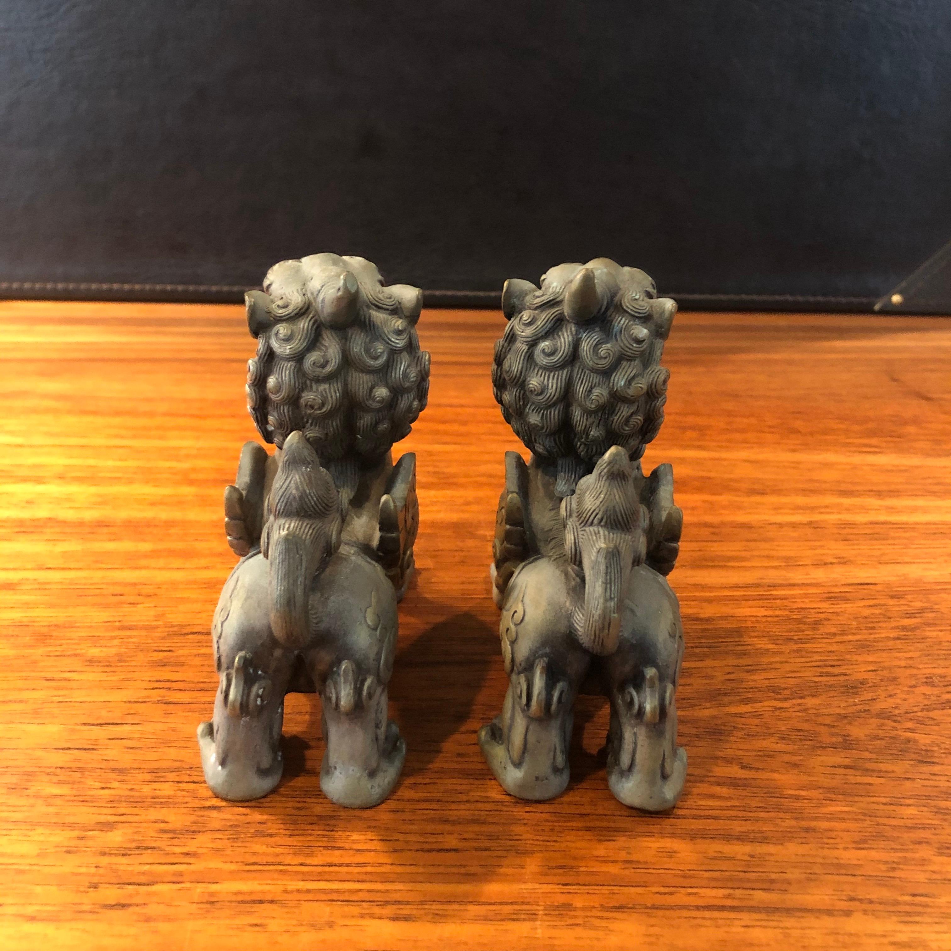 20th Century Pair of Patinated Bronze Chinese Foo Dogs For Sale
