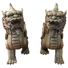 Antique Pair of Patinated Bronze Chinese Foo Dogs