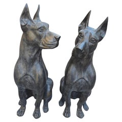 Pair of Patinated Bronze Doberman Sculptures, Italy, 1950s