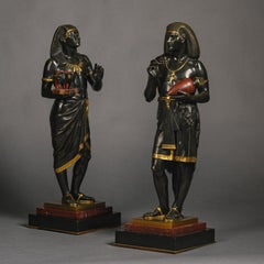 Pair of Patinated Bronze Egyptian Figures by Emile Louis Picault