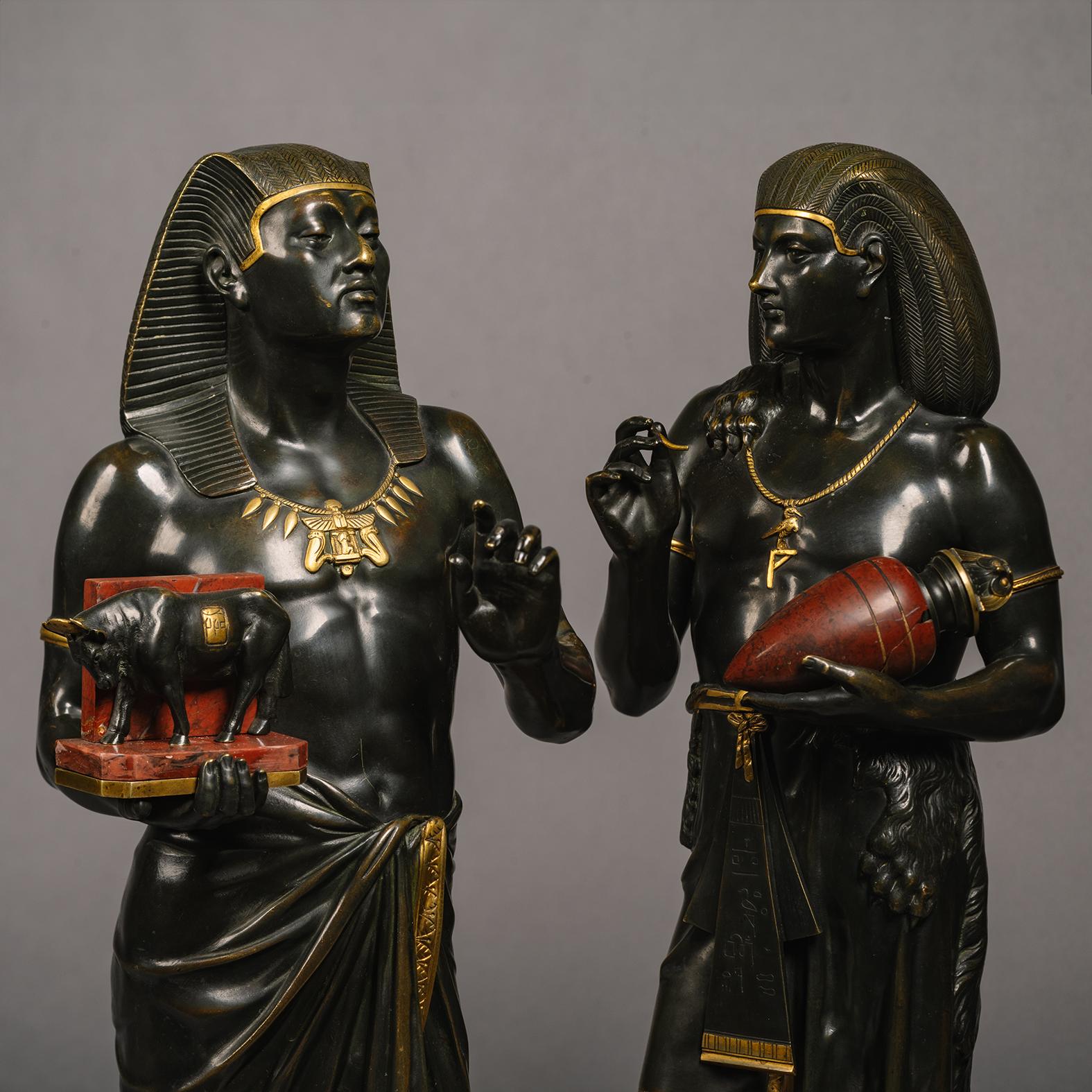 Pair of Patinated Bronze Egyptian Figures by Emile Louis Picault  For Sale 1