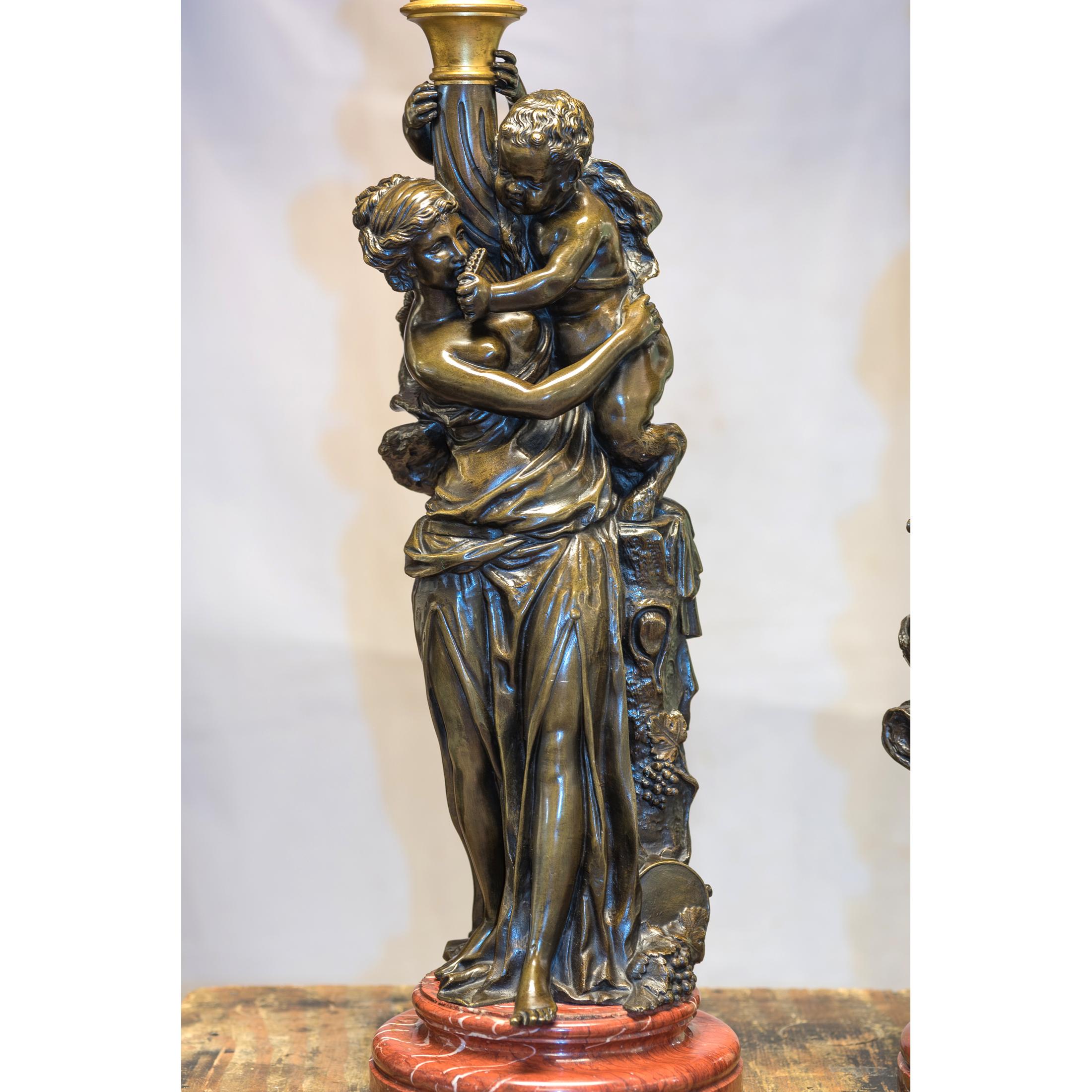 Pair of Patinated Bronze Figural Torcheres after Albert Carrier-Belleuse In Good Condition In New York, NY