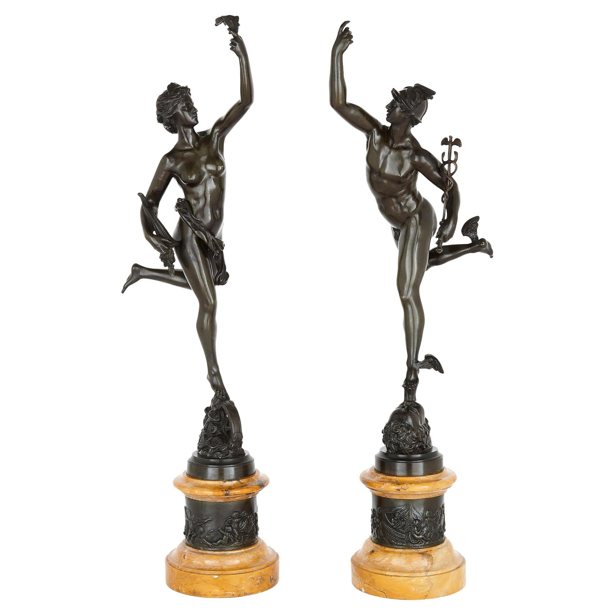 Pair of Patinated Bronze Figures After Giambologna