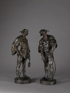 Paire de figurines en bronze patiné d’Émile Louis Picault, datant d’environ 1890