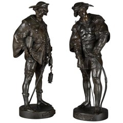 Pair of Patinated Bronze Figures by Émile Louis Picault, circa 1890