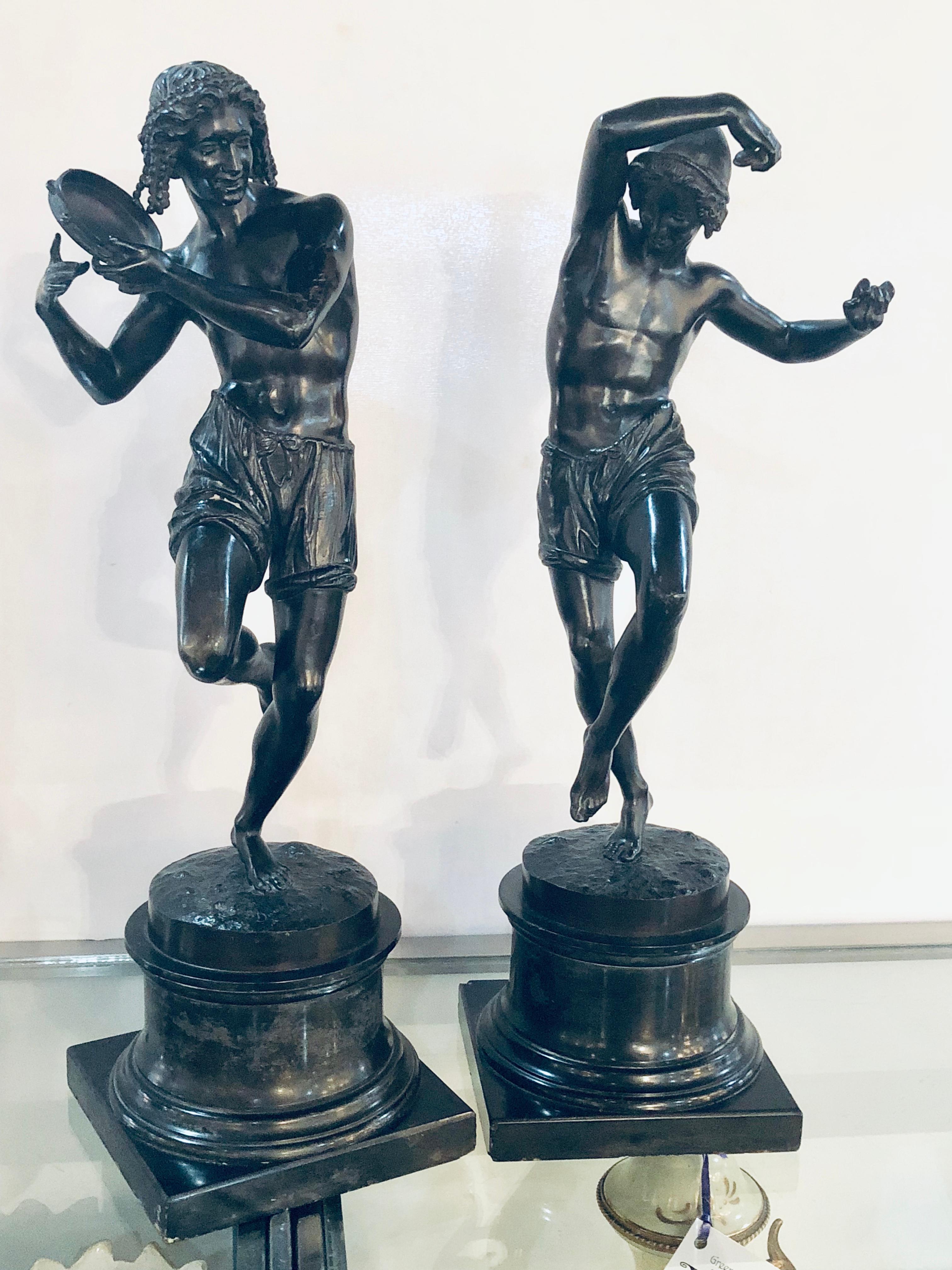 Pair of Patinated Bronze Figures of Male Dancers Signed Duret and Delafontaine 8