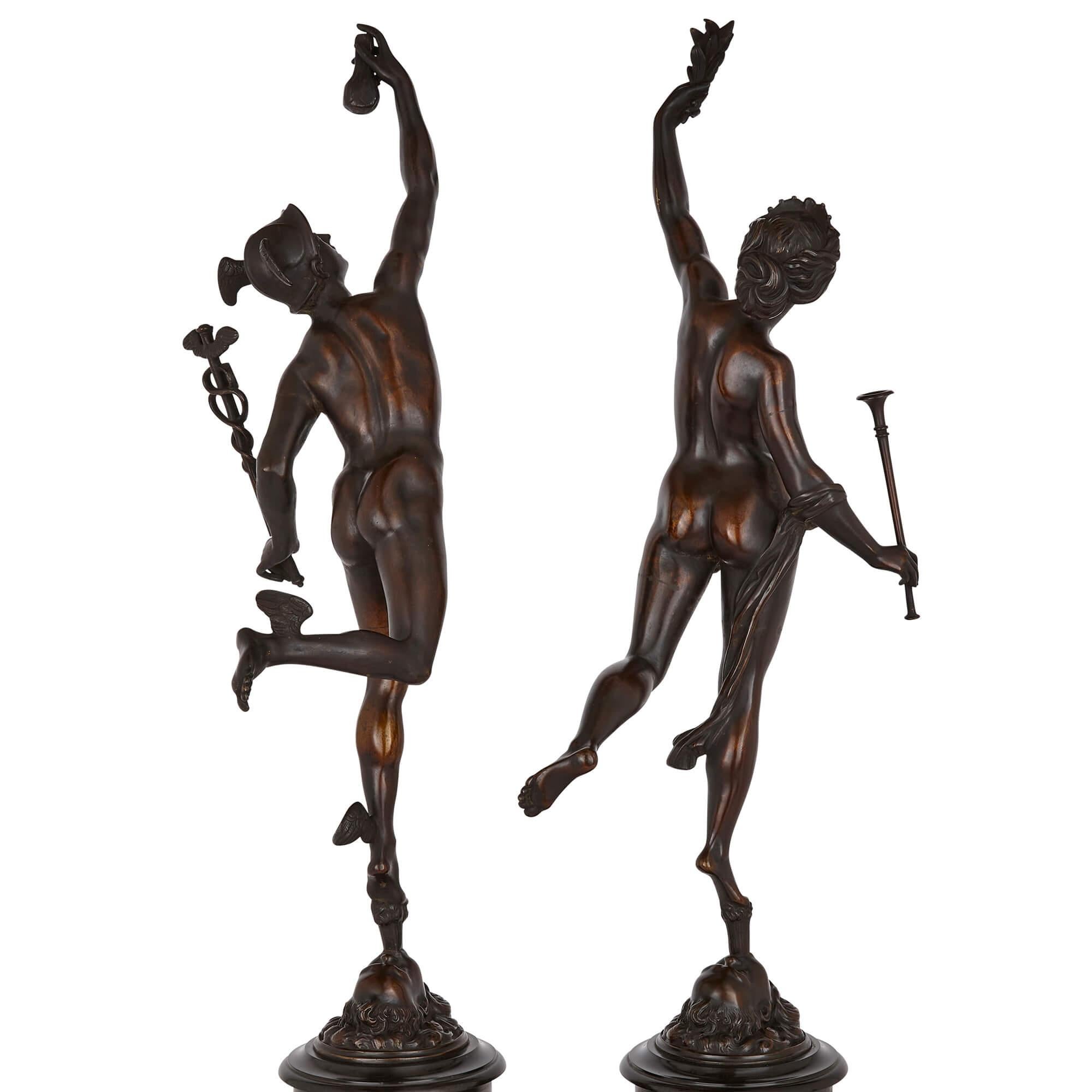 Neoclassical Pair of Patinated Bronze Figures of Mercury and Fortuna, After Giambologna For Sale