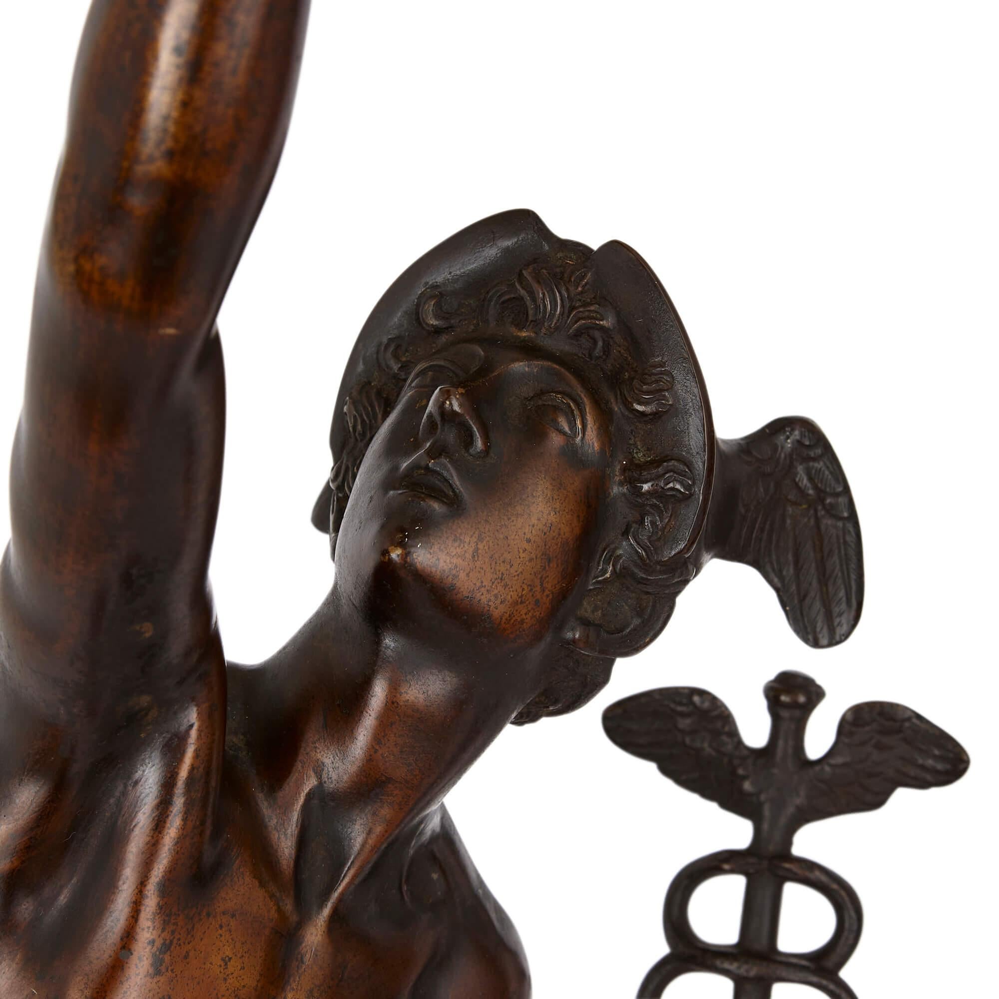 19th Century Pair of Patinated Bronze Figures of Mercury and Fortuna, After Giambologna For Sale
