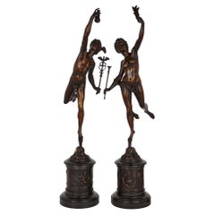 Pair of Patinated Bronze Figures of Mercury and Fortuna, After Giambologna