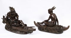 Pair of Patinated Bronze Figures of Native Americans, La Peche/La Chasse, Signed