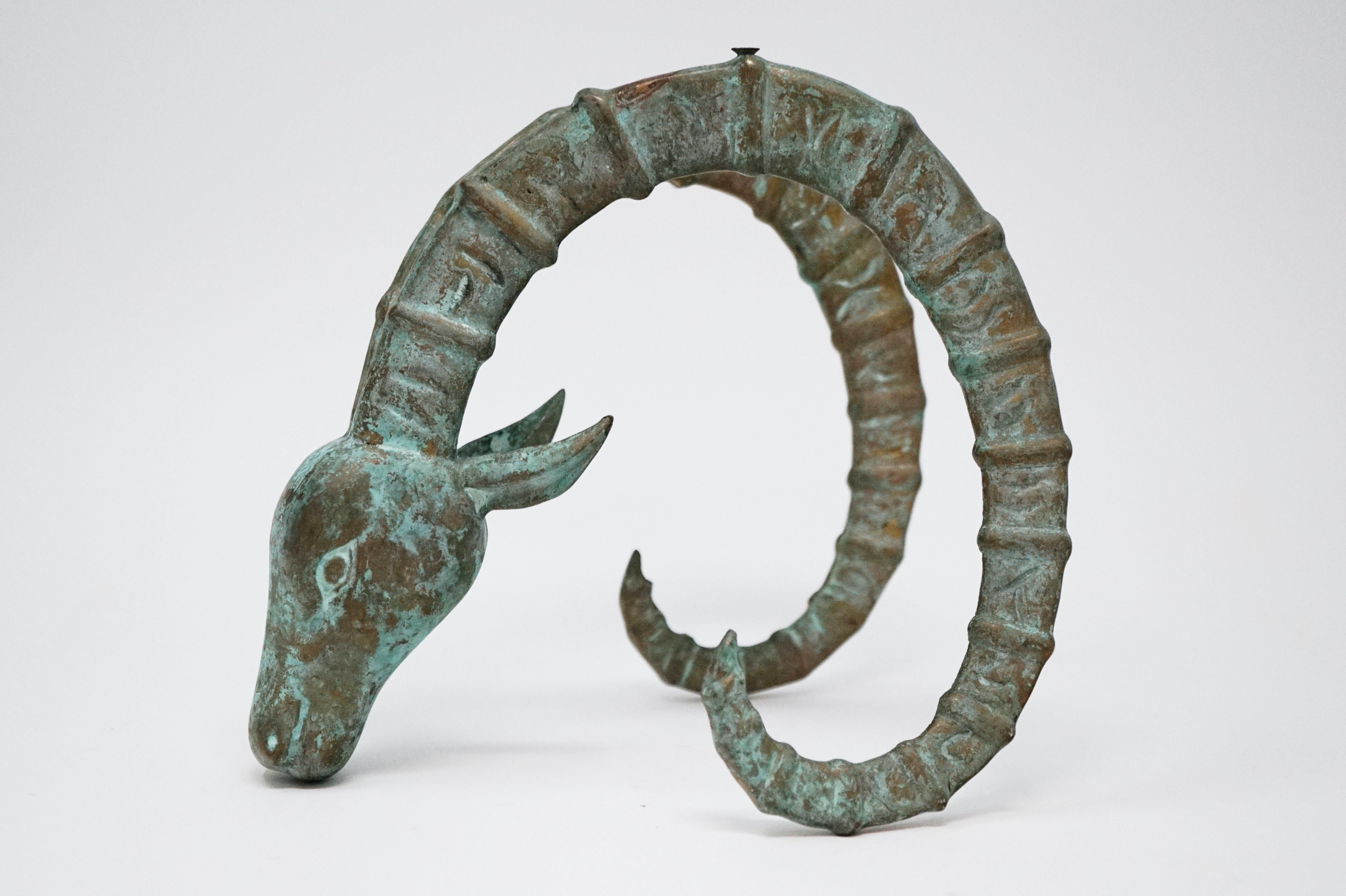 Pair of Patinated Bronze Ibex Ram's Head Sculptural Figures, Style of Chervet 4