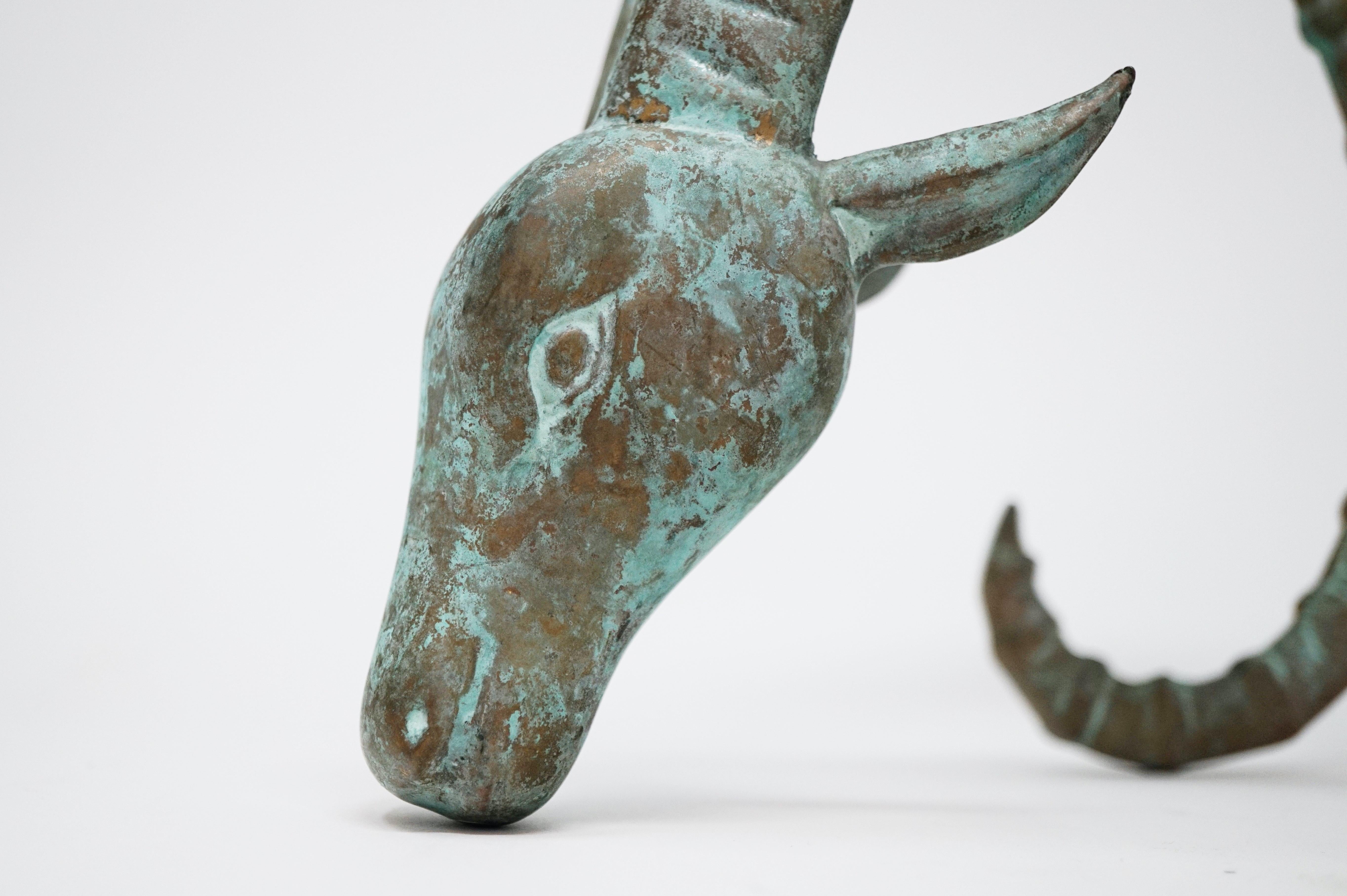 Pair of Patinated Bronze Ibex Ram's Head Sculptural Figures, Style of Chervet 5