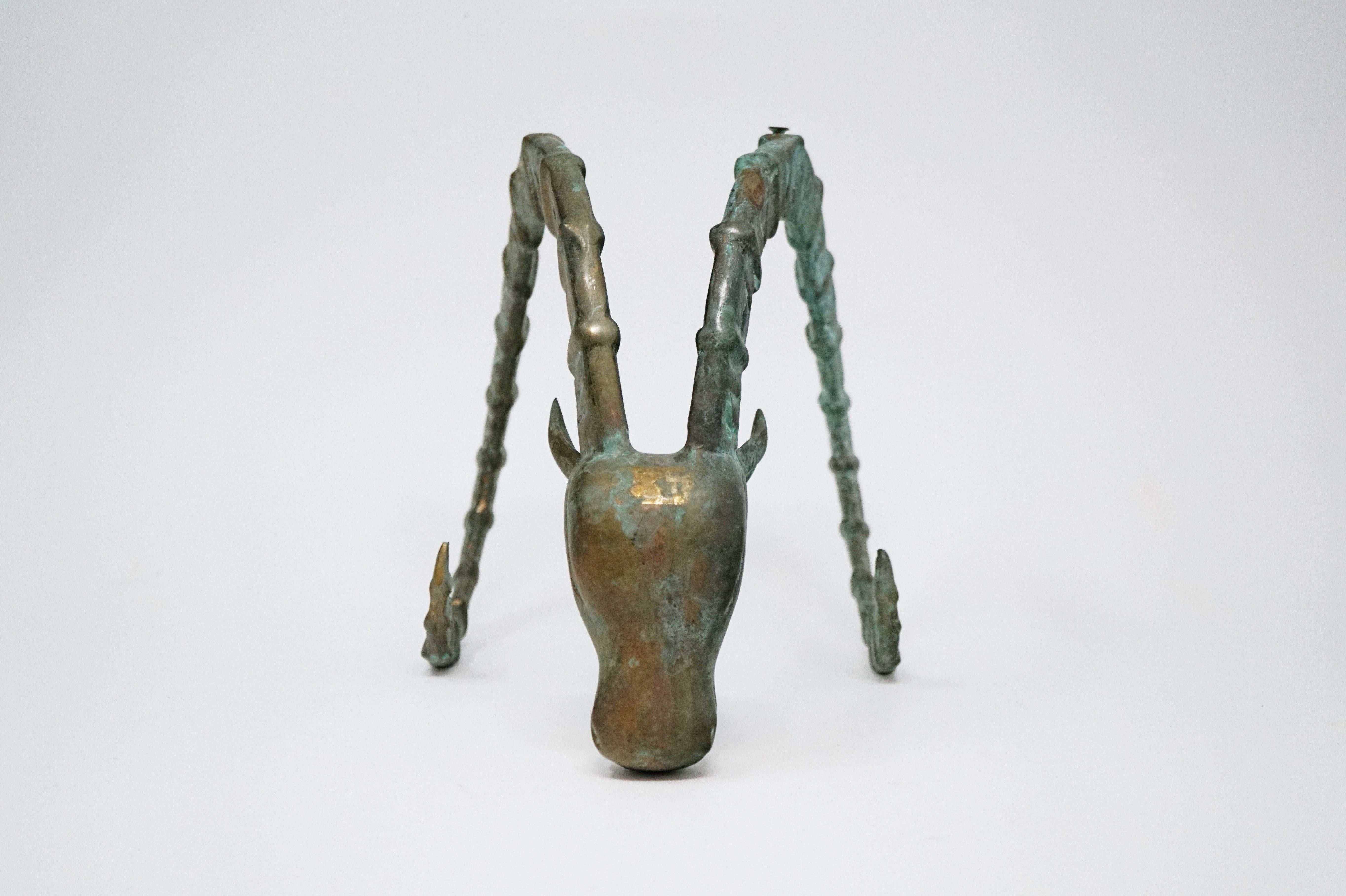 Pair of Patinated Bronze Ibex Ram's Head Sculptural Figures, Style of Chervet 6