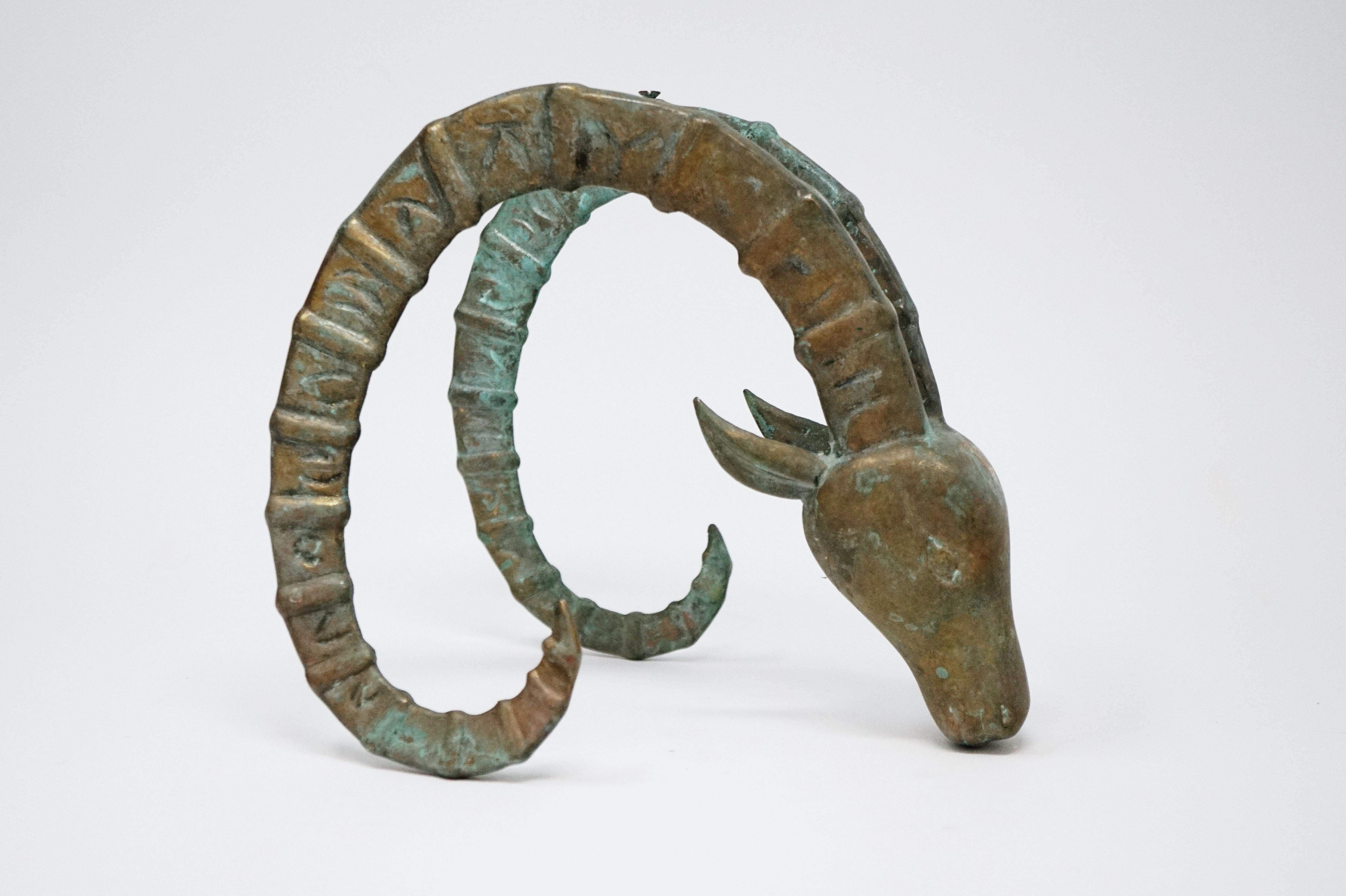 Pair of Patinated Bronze Ibex Ram's Head Sculptural Figures, Style of Chervet 7