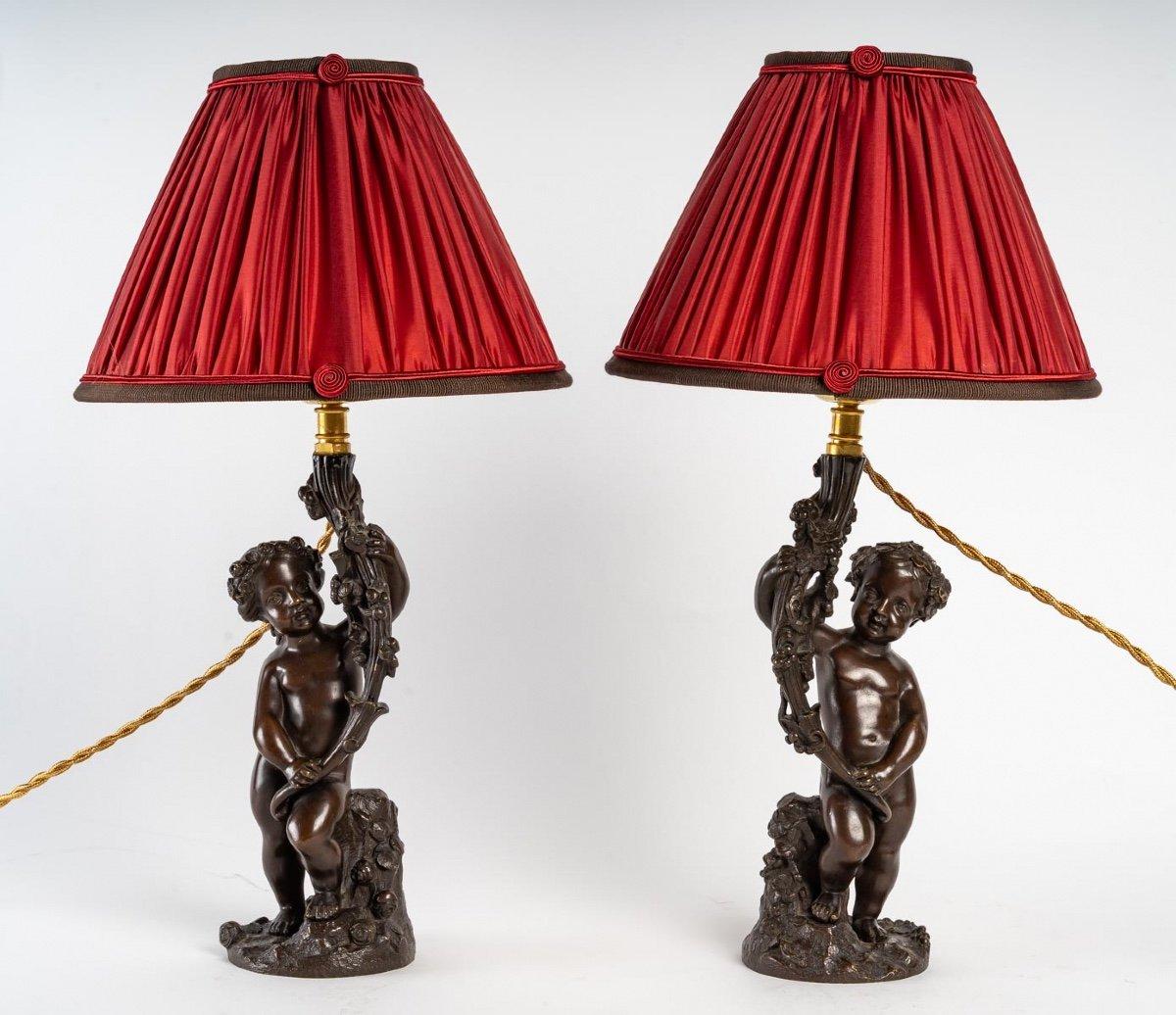 French Pair of Patinated Bronze Lamps