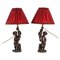 Pair of Patinated Bronze Lamps