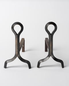 Pair of Patinated Bronze Modernist Andirons, France 1970's